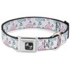 Dog Collar Seatbelt Buckle Bird Tapestry White Gray Turquoise Pink 11 to 17 Inches 1.0 Inch Wide