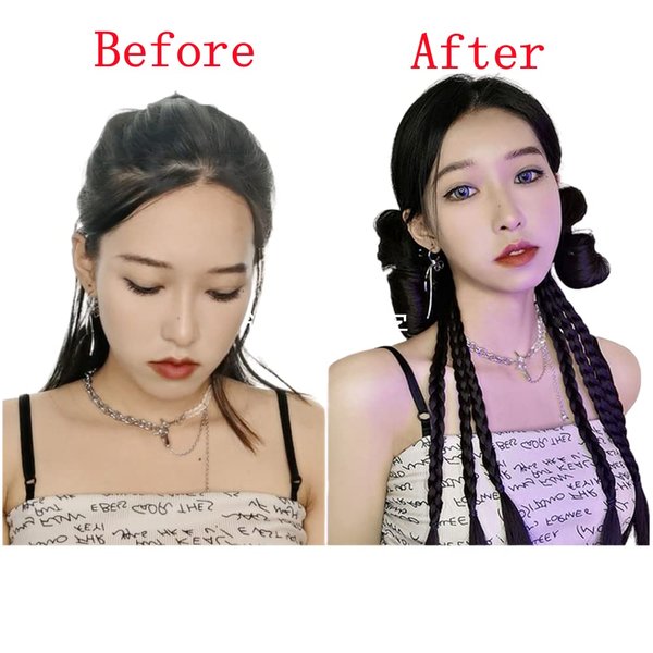 6pcs Synthetic Braid Female Y2K Jumbo Braiding Ponytail Playful and Cute Simulation Boxing Braid Signle Clip Ombre Color DIY Hair Extensions (1B/Blue)