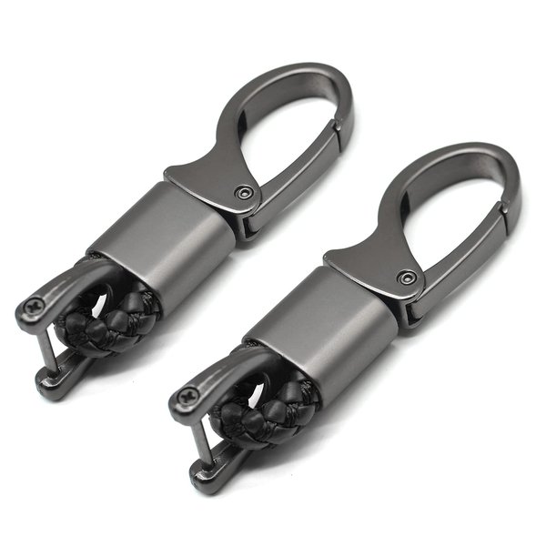 EYANBIS Car Key Fob Keychains Leather Holder Key Chain Sturdy Metal with D-Ring for Men and Women 2 Pack, Black, 360 Degree Rotatable, with Screwdriver