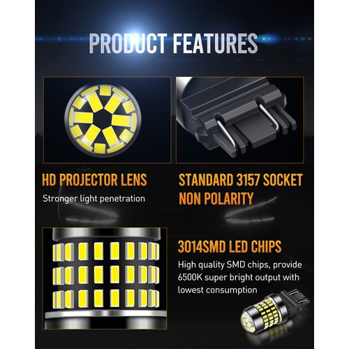 LUYED 3156 3157 LED Bulb Back Up Reverse Lights 6500K Xenon White Super Bright 3056 3057 3057K 4157 LED Bulbs with Projector for Tail Turn Signal Brake DRL Lights,Pack of 4