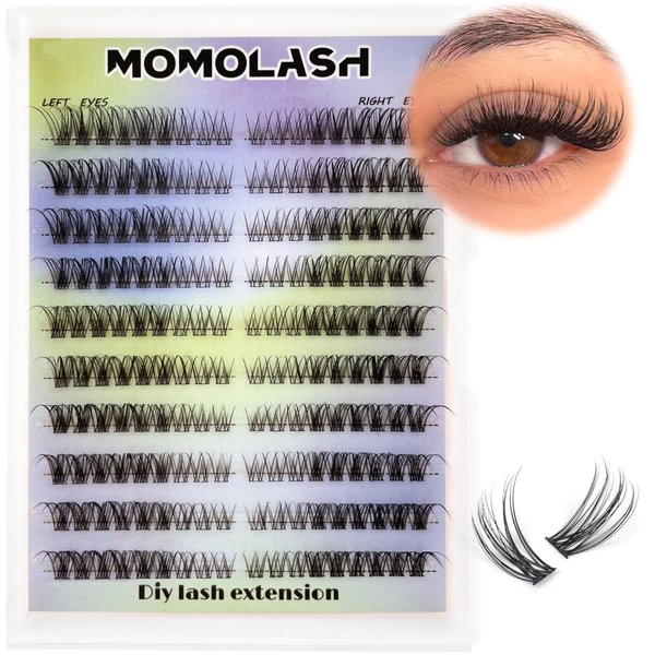Momolash Natural Lash Clusters Wispy Individual Eyelash Clusters D Curl Left&Right Cat Eye Lashes Cluster Eyelashes Extensions 180pcs DIY Cluster Lashes (KLS130-16-Wispy)