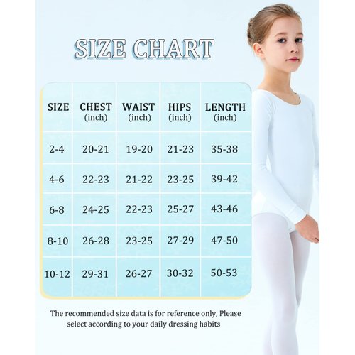 Finihen Girls Leotard Basic Long Sleeve Ballet Dance Leotard White 2-4yrs