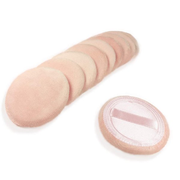 10pcs Powder Puff Cotton Cosmetic Powder Makeup Puffs Pads with Ribbon Face Powder Puffs for Loose and Foundation 2.36 inch. (Beige)