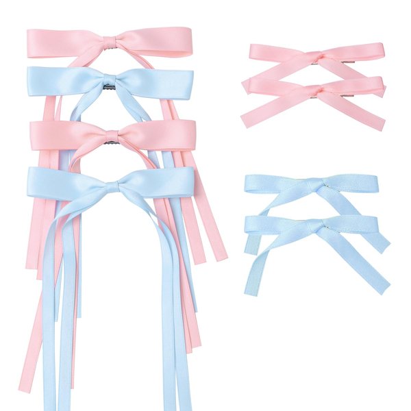 8pcs Hair Clips for Women Bowknot Hair Clips Bow Tie Ribbon Hair Clip for Women Girls Kids 2-Color Hair Clips with Bow Solid Tassel Ribbon Bowknot Hair Clips for All Hairstyles (Navy+Pink)