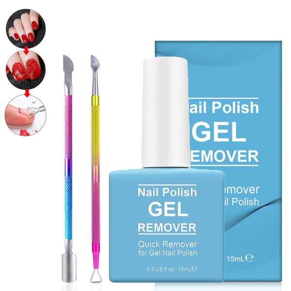 Nail Polish Remover with Metal Silver Cuticle Pusher, Simple Easy Gel Nail Polish Remover Set for Home DIY