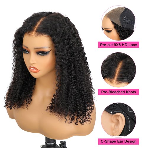 ISEE M-Cap Kinky Curly Wear Go Glueless Wigs Human Hair Pre Plucked Pre Cut Bleached Knots 9x6 HD Lace Glueless Human Hair Wigs For Women 24 Inch