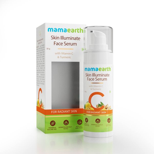 Mamaearth Vitamin C Skin Illuminate Face Serum | with Turmeric for Radiant Skin | Radiance Serum to Reduce Fine Lines & Wrinkles | No Paraben & Silicone | 1.01 Fl Oz/30ml