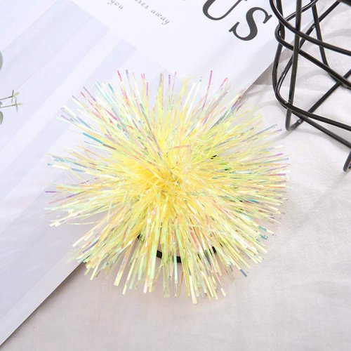 Minkissy Pom Hair Ties Sparkle Ball Hair Bands Elastic Ponytail Holders 6PCS xmas party favors(White Yellow Purple Blue Pink Light Purple)
