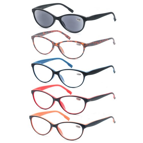 HEEYYOK Reading Glasses Women 1.50 5-Pack,Beautiful Women Readers,Quality Spring Hinge Colorful Inculding Sun for Reading Outdoors