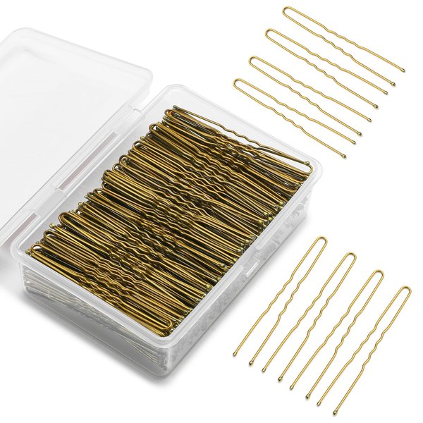 Mia Klein U Shaped Hair Pins -2.4 Inch 250 Count, Professional Hair Styling Pins for Women, Girls, and Hairdressing Salons - Includes Clear Storage Box for Updos and Bun Hair (Blonde)