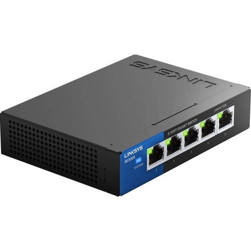 Linksys SE3005: 5-Port Gigabit Ethernet Unmanaged Switch, Computer Network, Auto-Sensing Ports Maximize Data Flow for up to 1,000 Mbps (Black, Blue)