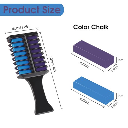 Hair Chalk for Girls Kids Adults, Blue Purple Temporary Hair Color Dye, Washable Hair Chalk Comb - Kids Hair Dye Makeup For Party Halloween Christmas Birthday Cosplay Festivals