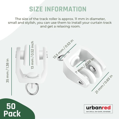 Urbanred Ceiling Glider Hooks, Pack of 50 – Heavy-Duty Rollers for Smooth Sliding, RV Track Clips for Home, Office, and Window Use, Durable and Easy to Install