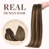 GOO GOO Clip in Hair Extensions Real Human Hair, 16inch 130g 9Pcs, 4/27/4 Balayage Chocolate Brown to Caramel Blonde, Remy Human Hair Extensions Clip ins for Women, Natural Human Hair