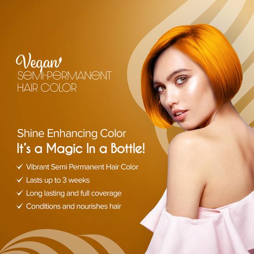 Herbishh Koloret Ginger Flare Semi Permanent Hair Color, Ammonia Free & Vegan Hair Dye, Long-Lasting Up to 3 Weeks, Full Grey Coverage, Temporary Hair Color, Orange Dye, Non-Drip Formula 8.5 fl. Oz