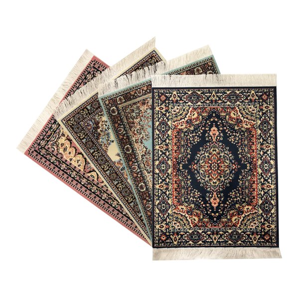 Set of 4 Dollhouse Rugs, Miniature Doll House Accessory, 10x7 Carpets, Rectangle, Kids Toy Furniture Carpeting Decor