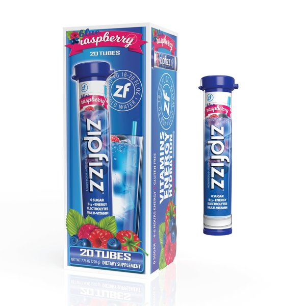 Zipfizz Energy Drink Mix, Electrolyte Hydration Powder with B12 and Multi Vitamin, Blueberry Raspberry (20 Pack)
