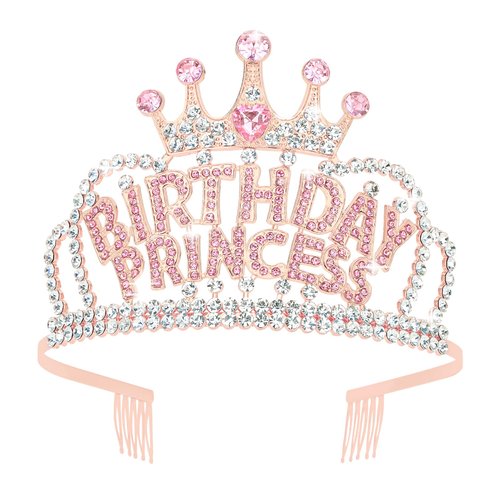 YARIEW Rose Gold Tiaras for Women, Birthday Princess Crown with Comb Tiaras and Crowns for Women Tiaras for Girls Birthday Girl Headband Princess Birthday Party Decorations Gifts