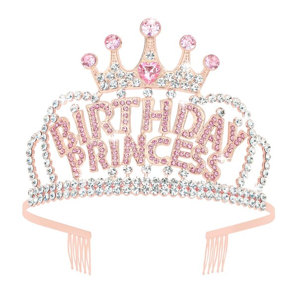YARIEW Rose Gold Tiaras for Women, Birthday Princess Crown with Comb Tiaras and Crowns for Women Tiaras for Girls Birthday Girl Headband Princess Birthday Party Decorations Gifts