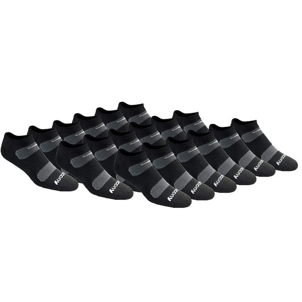 Saucony Men's Multi-Pack Mesh Ventilating Comfort Fit Performance No-Show Socks, Black Basic (18 Pairs), 8-12
