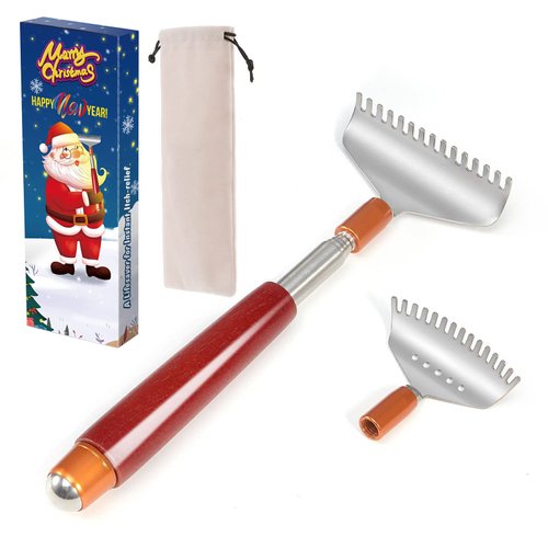 Aznrszy Back Scratcher with Detachable Heads, Metal Backscratchers Extendable for Women Men, Wider Claws/Wooden Handle/Massage Roller, Long Head Body Scratcher Massager
