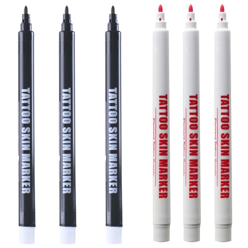 ELEMENT TATTOO SUPPLY - 3 Red 3 Purple Tattoo Stencil Skin Markers - Disposable - Bold Tip - Fine Thin - Skin Scribe - for Freehand Tattooing - Drawing - Sketch 6 Markers