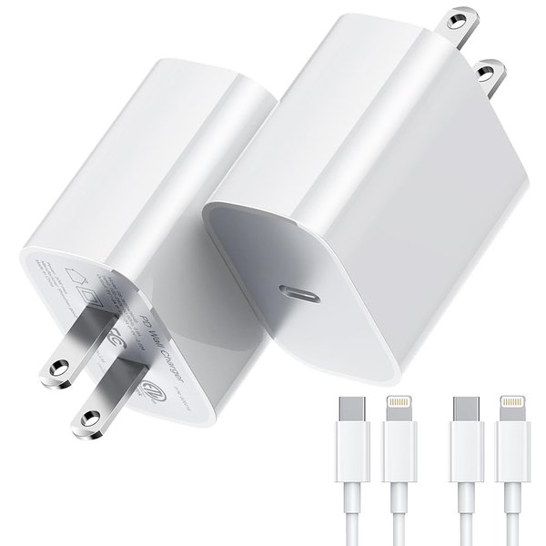 iPhone Charger Fast Charging PD 20W (2-Pack), 6Ft Type-C to Lightning Cable, Wall Charger Block for Apple iPhone 14/13/12/11 Pro Max/XS/XR/8