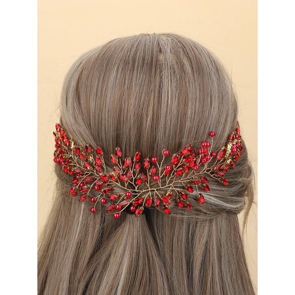 JWICOS Crystal Bridal Headpiece Wedding Headband for Brides Pearl Hair Vine Rhinestone Hair Accessories for Women (Red)