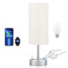 Touch Table Lamp for Bedroom Nightstand - Bedside Lamp with USB-C USB-A Charging Ports White, 3 Way Dimmable Control Small Lamp Fabric Shade Silver Base for Bedroom, Office, Living Room, Reading