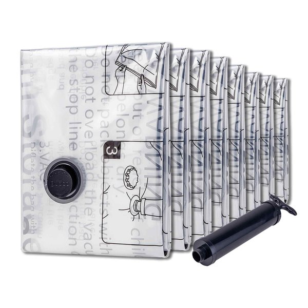 Vacuum Storage Bags 8 Jumbo, Space Saver Bags with Travel Hand Pump, Compression Airtight Sealer Bags for Clothes, Bedding, Pillows, Comforters, Blankets