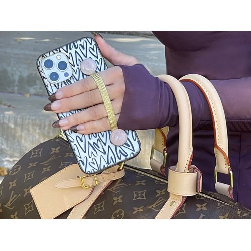 CRYSTALFY: Crystal Phone Grip and Phone Strap with Real Turquoise Genuine Natural Crystals and Gold Elastic Strap for Smartphones and Tablets