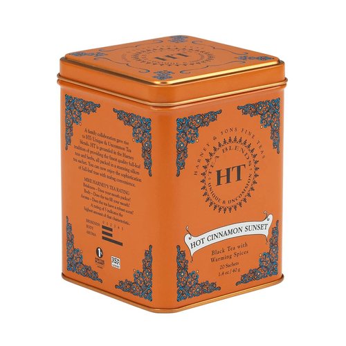 Harney & Sons Caffeinated Hot Cinnamon Sunset Black Tea with Orange and Cloves Tin 20 Sachets
