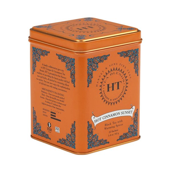 Harney & Sons Caffeinated Hot Cinnamon Sunset Black Tea with Orange and Cloves Tin 20 Sachets