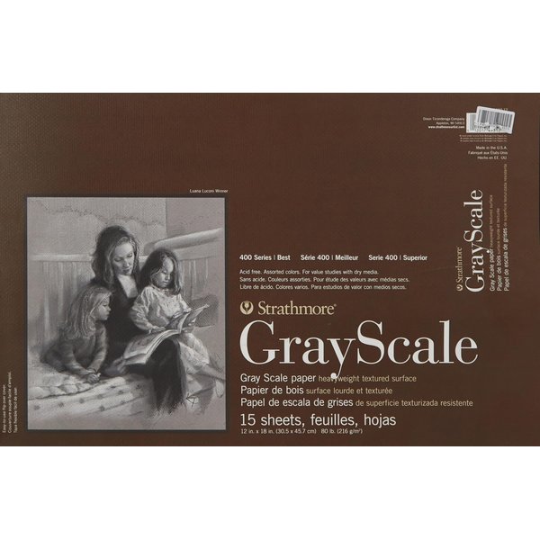 Strathmore 400 Series Gray Scale Pad, Assorted Tints, 12"x18" Glue Bound, 15 Sheets