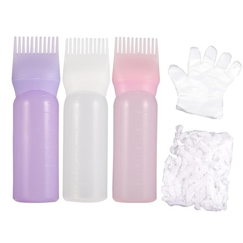 Pokinge 3Pcs Root Comb Applicator Bottle 6oz Applicator Bottle for Hair Dye Bottle Applicator Brush Hairdressing Coloring Styling Tool with Graduated Scale