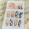 24Pcs Glossy Blue Press on Nails Square Medium Full Cover Artificial Fake Nails with Marble and Gold Line Designs Acrylic Coffin False Nails with Glue Stick on Nails for Women Girls