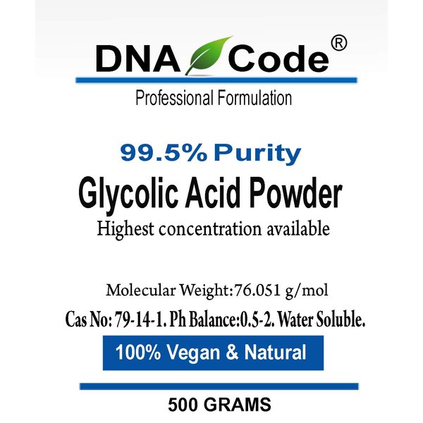 DNA Code®- DIY Glycolic Crystal Powder 99.5% Purity, Cosmetic Grade. Make Your Own Peel/Mask and Add to Cream, Moisturizer… (500 GRAM)