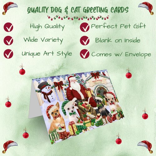 Christmas House Gathering Chihuahuas Dog Greeting Cards - Adorable Pets Invitation Cards with Envelopes - Pet Artwork Christmas Greeting Cards GCD58367 (1 Greeting Card)