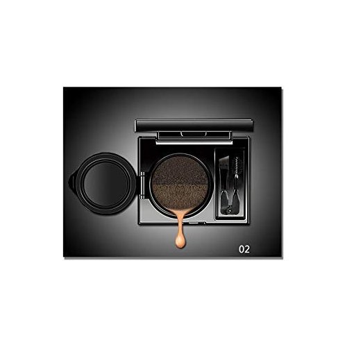 2 Colors Waterproof Air Cushion Eyebrow Cream Powder Eyebrow Makeup Eyebrow powder with duo 2 end eyebrow Brushes (Dark Brow Set)