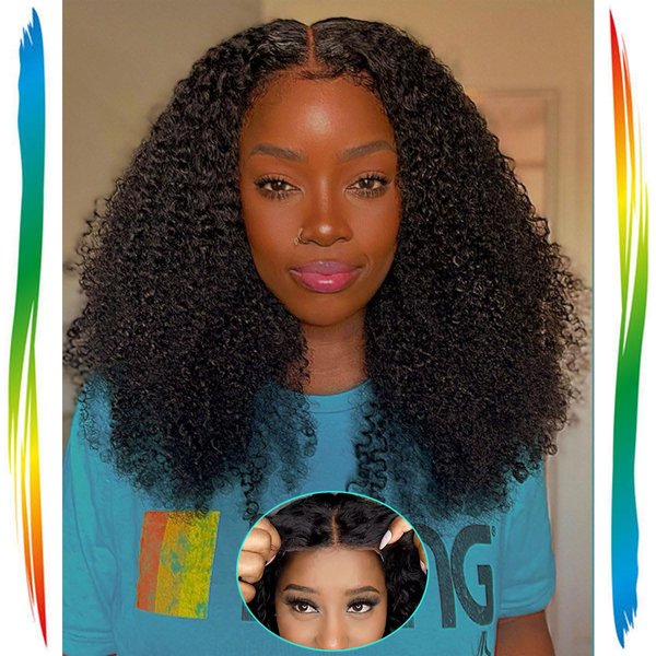 Wavymy Glueless Wear and Go Lace Front Curly Wig Pre-Plucked Pre-Cut 6x4 HD Lace, 200% Density Kinky Curly Wigs for Women and Beginners Unprocessed Virgin Human Hair Glueless Wigs (20 inch)