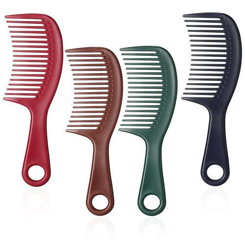 4 Pcs Wide Tooth Comb for Curly Wet Dry Natural Black Long Short Hair Hair Comb Detangling Comb for Women Men or Kids Inner Curve Design Nice Color (green brown red blue)