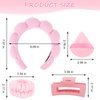 ACO-UINT 6Pcs Pink Spa Headband and Wrist Washbands Set, Skincare Headband Face Wash Headband Makeup Headband, Hair Claw Clip and Powder Puffs for Women and Girls
