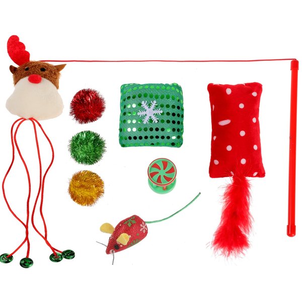 Christmas Cat Toys Variety Pack - Pet Cat Assorted Toys with Sparkle Balls Mice X-mas Gift Set for Kitten Kitty