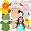 RoundFunny 4 Pcs Hand Puppet Animal Hand Puppet Set with Working Mouth 9.8 Inch Animal Puppet Animal Soft Plush Toy for Storytelling Theater Preschool Birthday Gifts (Cow, Frog, Duck, Sheep)