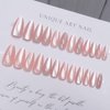 Cat Eye Press on Nails Light Pink Almond Fake Nails Glitter Chrome Nails Press on False Nails with Glue Dreamy Shimmery Sparkle Stick on Nails Medium Length Holographic Velvet Acrylic Nails for Women