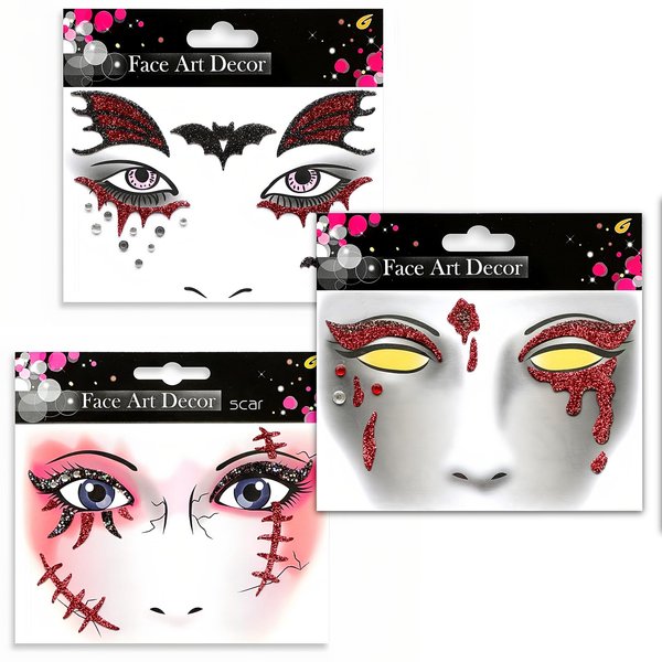 Halloween Cosplay Face Jewels Vampire Blood Costume Festival Face Gems Stick on Bat Scar Wound Rhinestone Tattoo Stickers Pasties Self Adhesive Temporary Tattoos Jewelry for Party