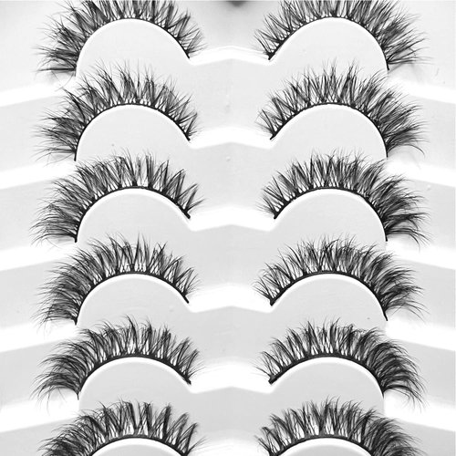 Girapanda False Eyelashes Cat Eye Lashes Natural 13mm Short Dramatic Fake Lashes Fluffy 3D Volume Faux Mink Lashes Wispy Style CHF|7 Pairs