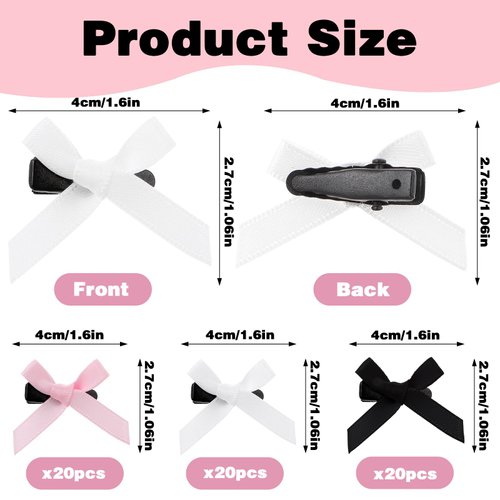 60Pcs Mini Bow Hair Clips for Women, Small Hair Bows Clips Solid Color Ribbon Bowknot Barrettes, Cute Stain Bows Alligator Clips Hair Pins for Braids Y2k Hair Accessories (Pink Black White)