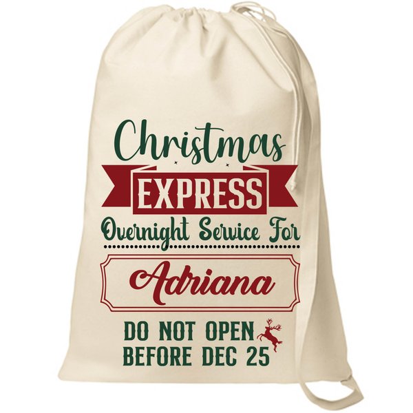 Personalized Christmas Sack, Drawstring Santa Sack with Name, Reusable Christmas Gift Wrap