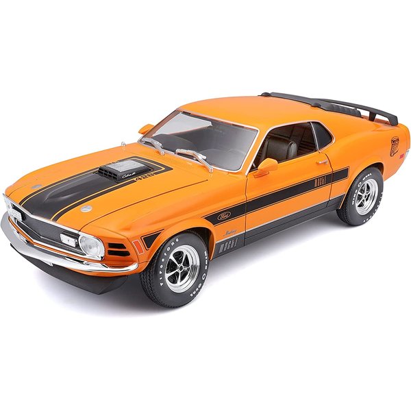Maisto - 1/18 Scale Model Compatible With Ford Compatible With Mustang Mach-1 1970 Die-Cast Sports Car Scale Model (Orange), Adult